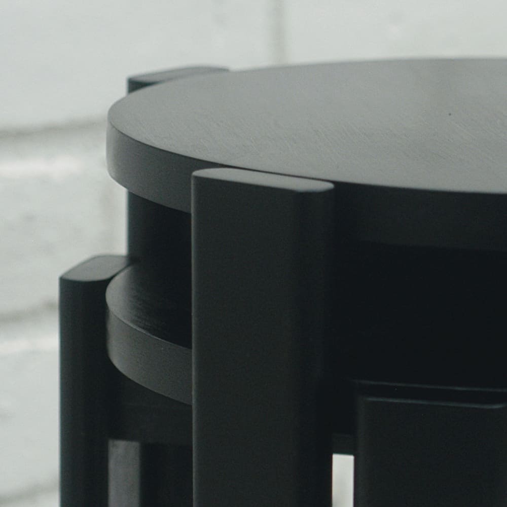 September 8th, 2021: The stacking stools finished with a black stain! A recent commission inspired by Dowel Jones.
